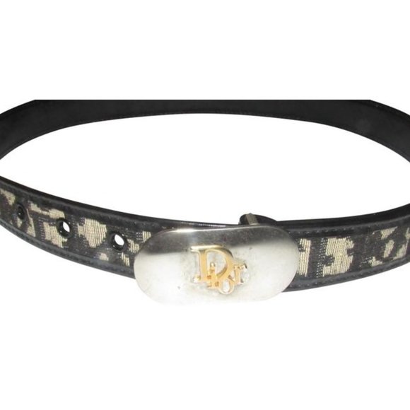 Dior Black Trotter Two Tone Print Oblique Buckle with Leather Belt - Picture 1 of 12